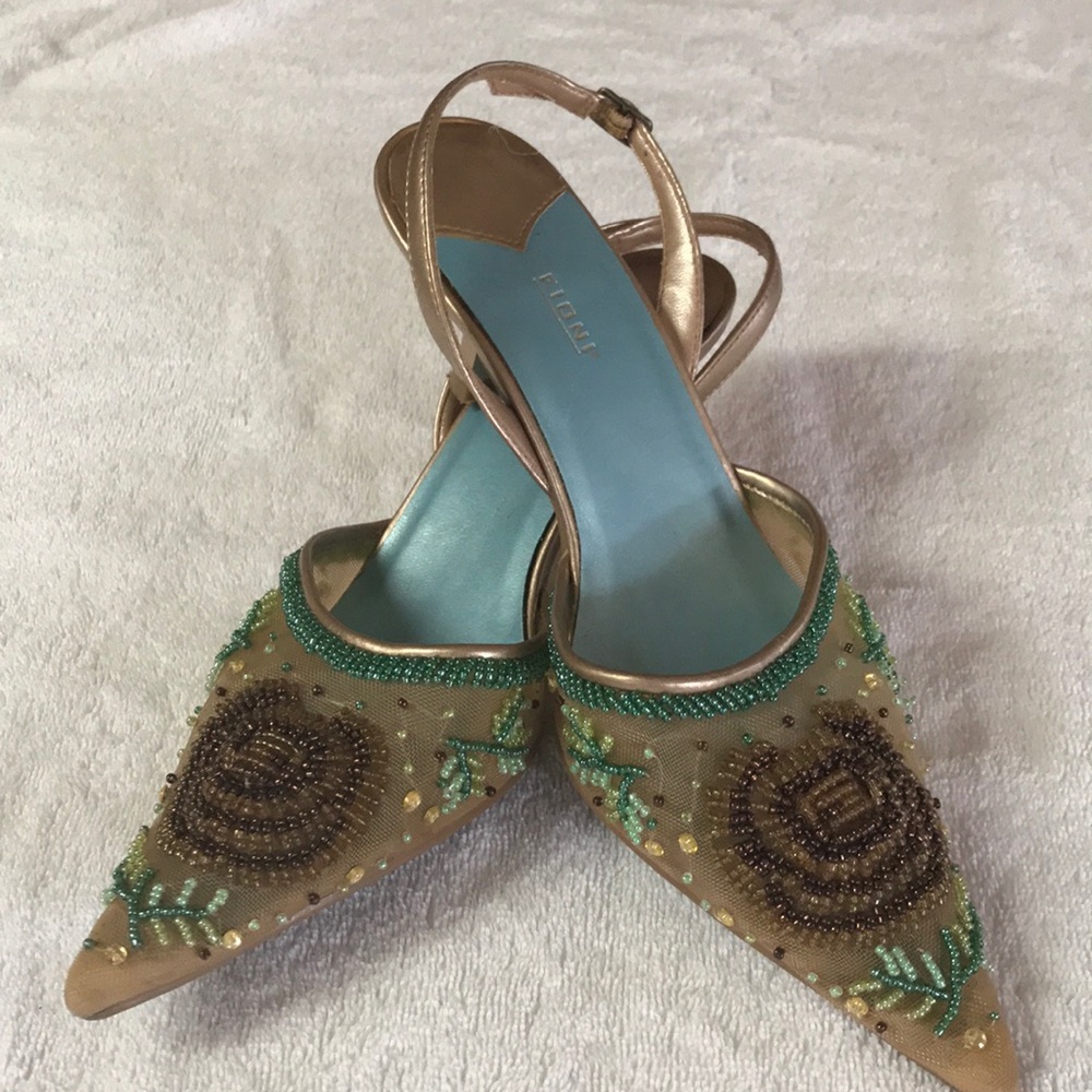 Lovely beaded sling back low heel
